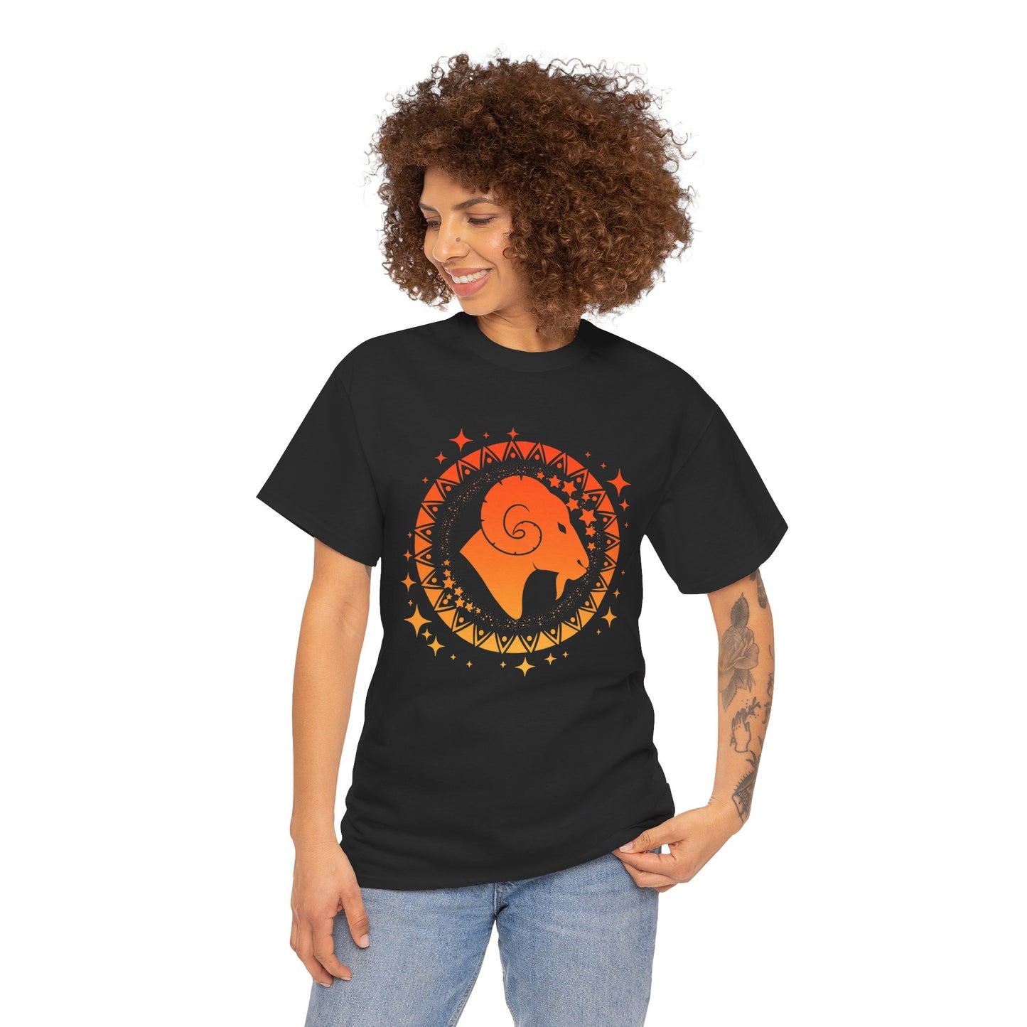 Tribal Circle Aries Ram Unisex Heavy Cotton Tee