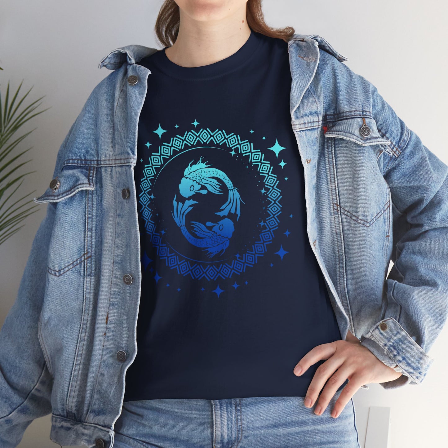 Tribal Circle Pisces Twin Fish Unisex Heavy Cotton Tee