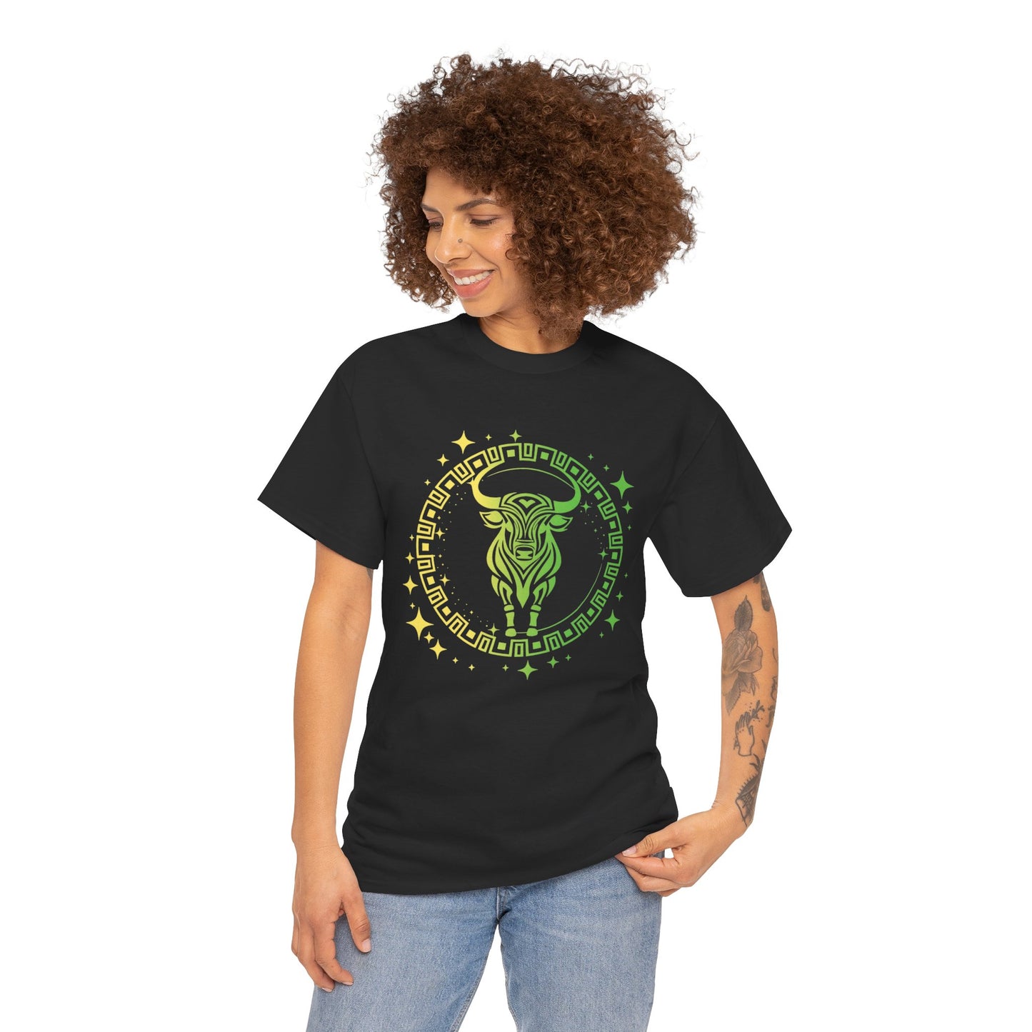 Tribal Circle Taurus Bull Unisex Heavy Cotton Tee