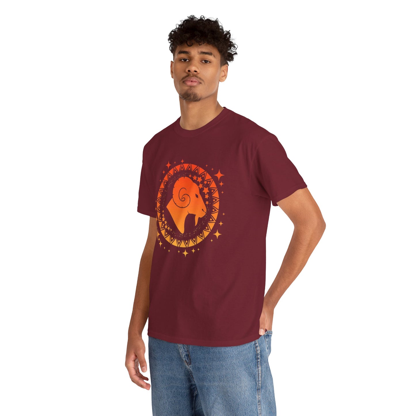 Tribal Circle Aries Ram Unisex Heavy Cotton Tee