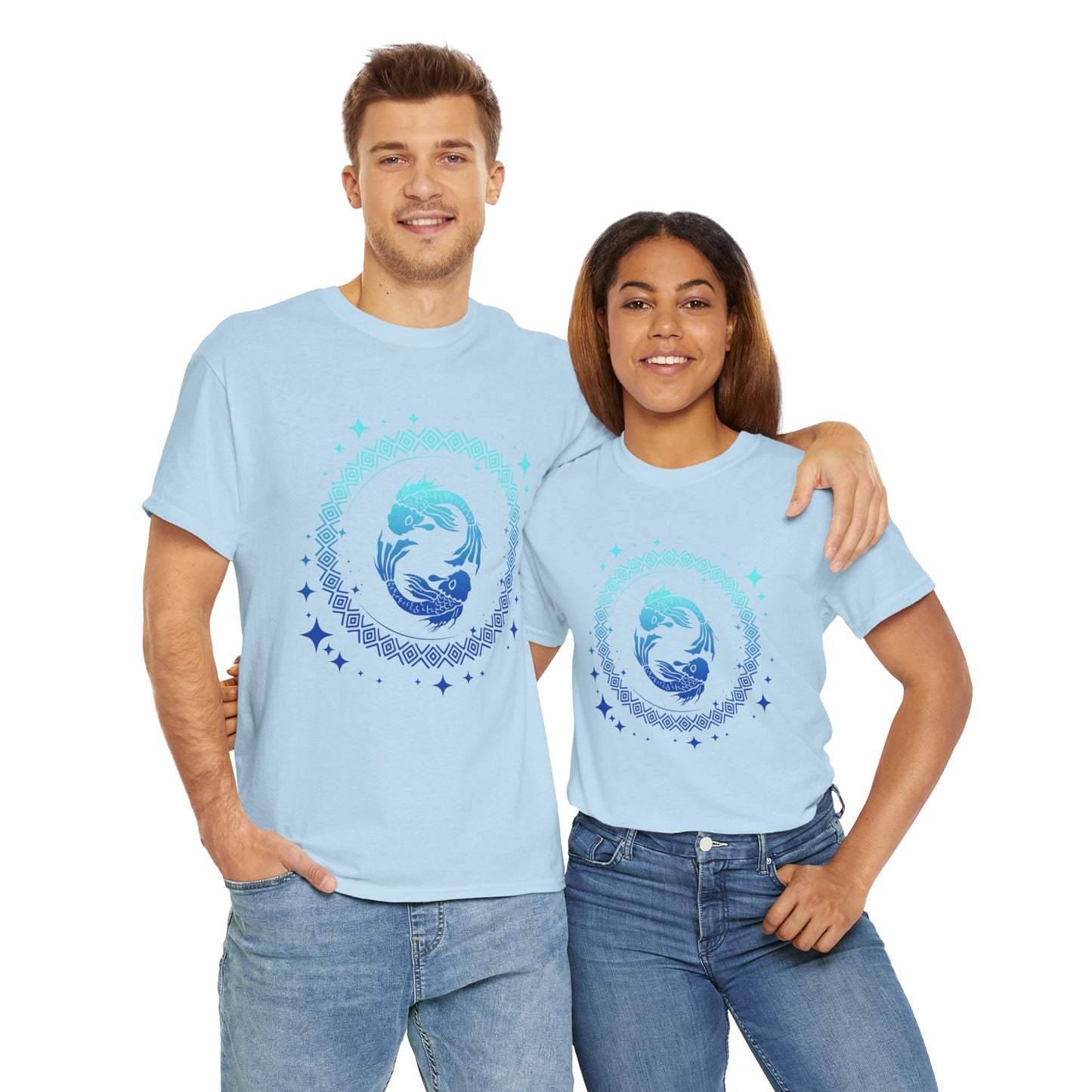 Tribal Circle Pisces Twin Fish Unisex Heavy Cotton Tee