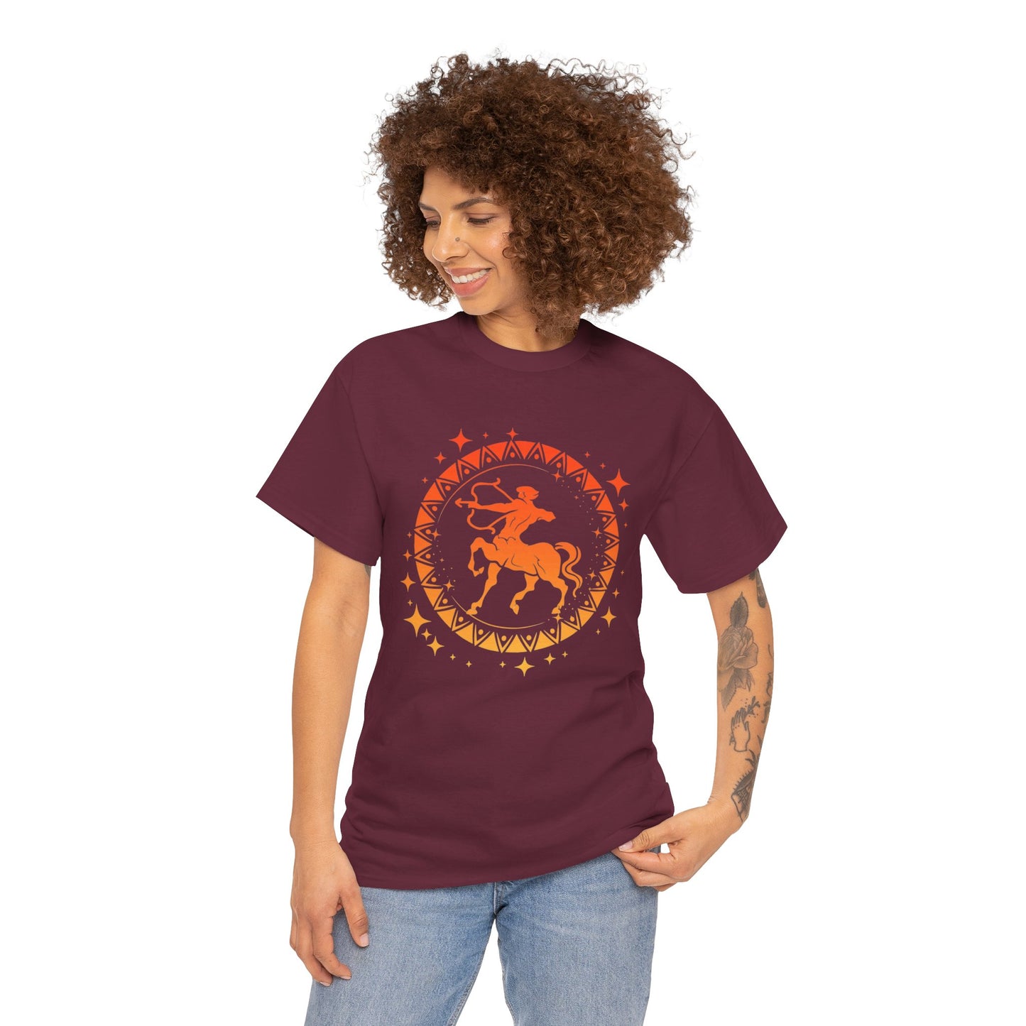 Tribal Circle Sagittarius Archer Unisex Heavy Cotton Tee
