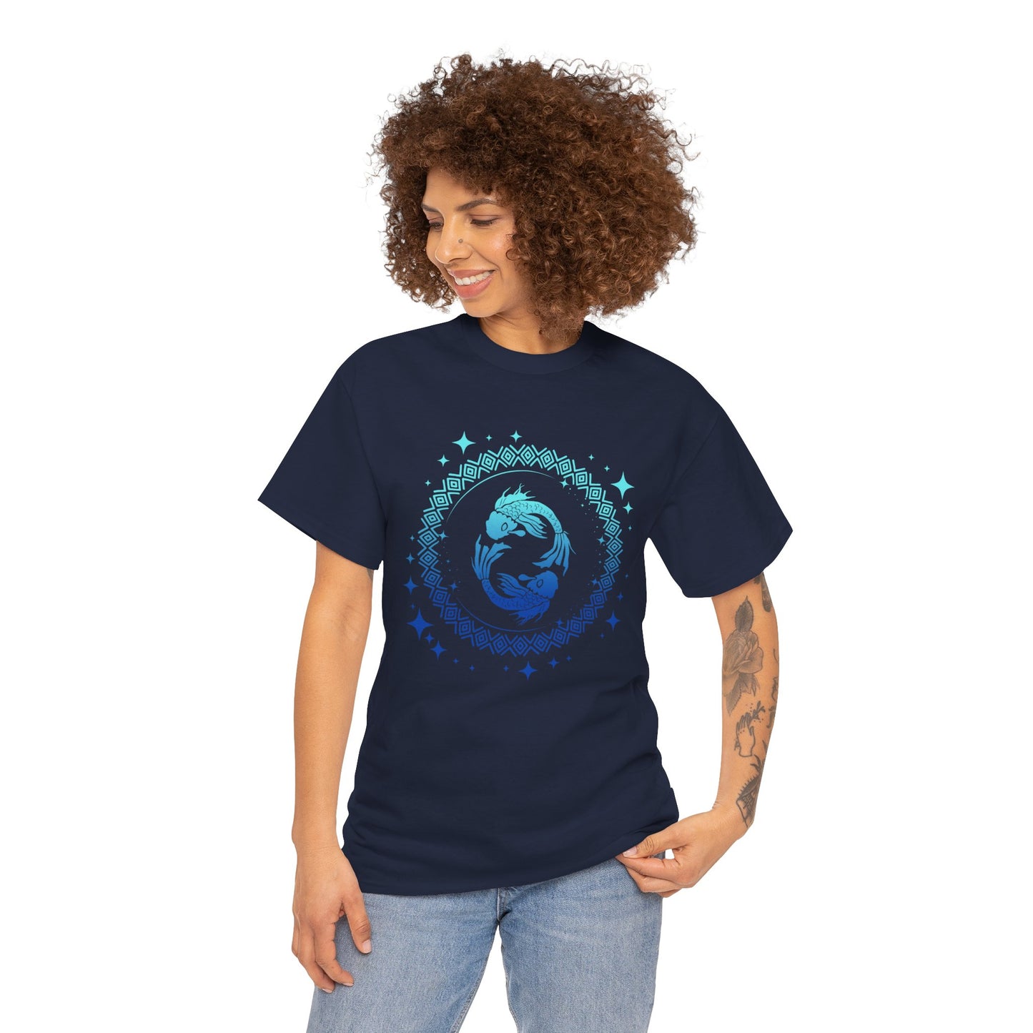Tribal Circle Pisces Twin Fish Unisex Heavy Cotton Tee