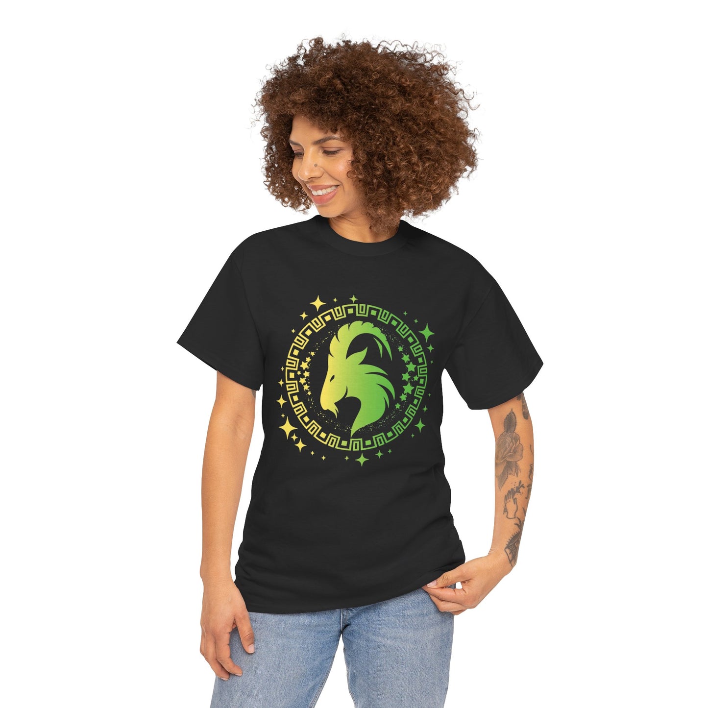 Tribal Circle Capricorn Goat Unisex Heavy Cotton Tee