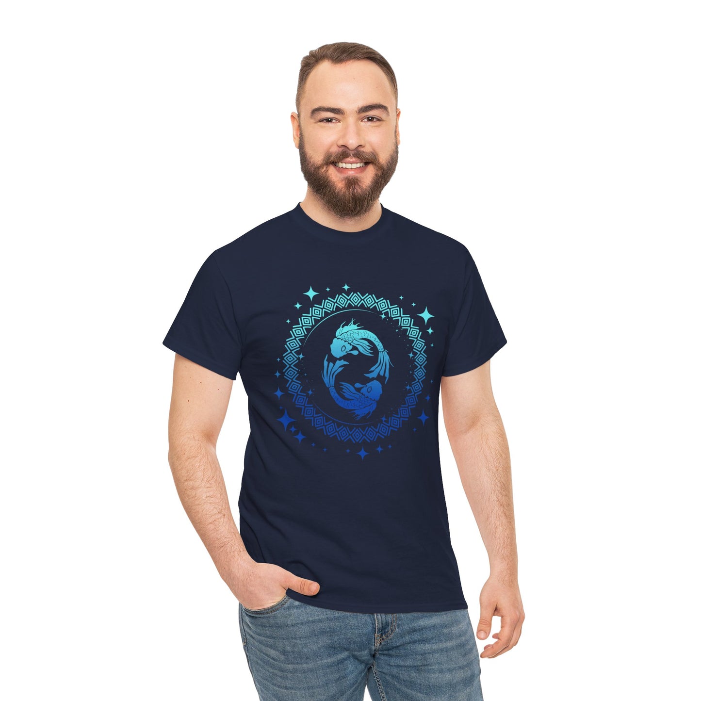 Tribal Circle Pisces Twin Fish Unisex Heavy Cotton Tee