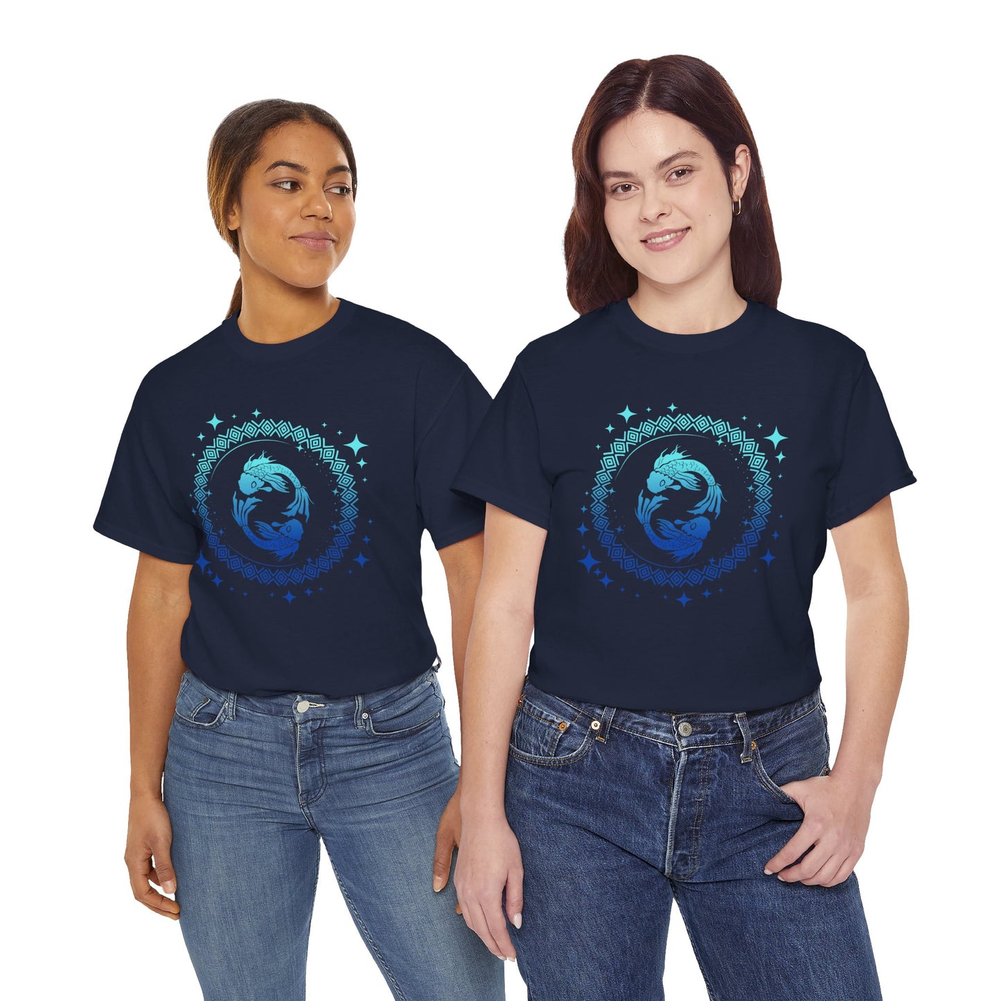 Tribal Circle Pisces Twin Fish Unisex Heavy Cotton Tee