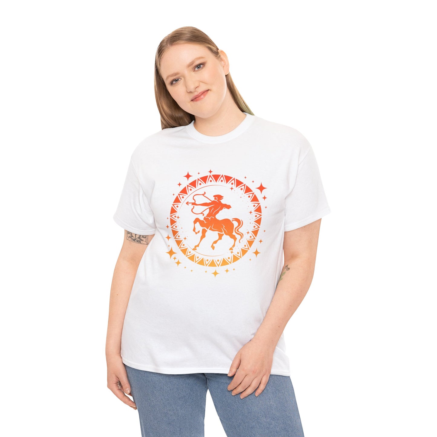 Tribal Circle Sagittarius Archer Unisex Heavy Cotton Tee