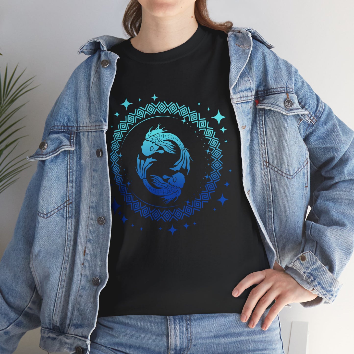 Tribal Circle Pisces Twin Fish Unisex Heavy Cotton Tee