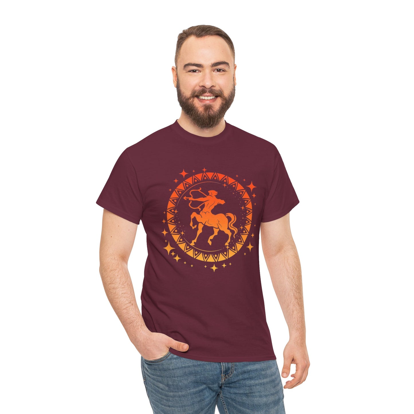 Tribal Circle Sagittarius Archer Unisex Heavy Cotton Tee