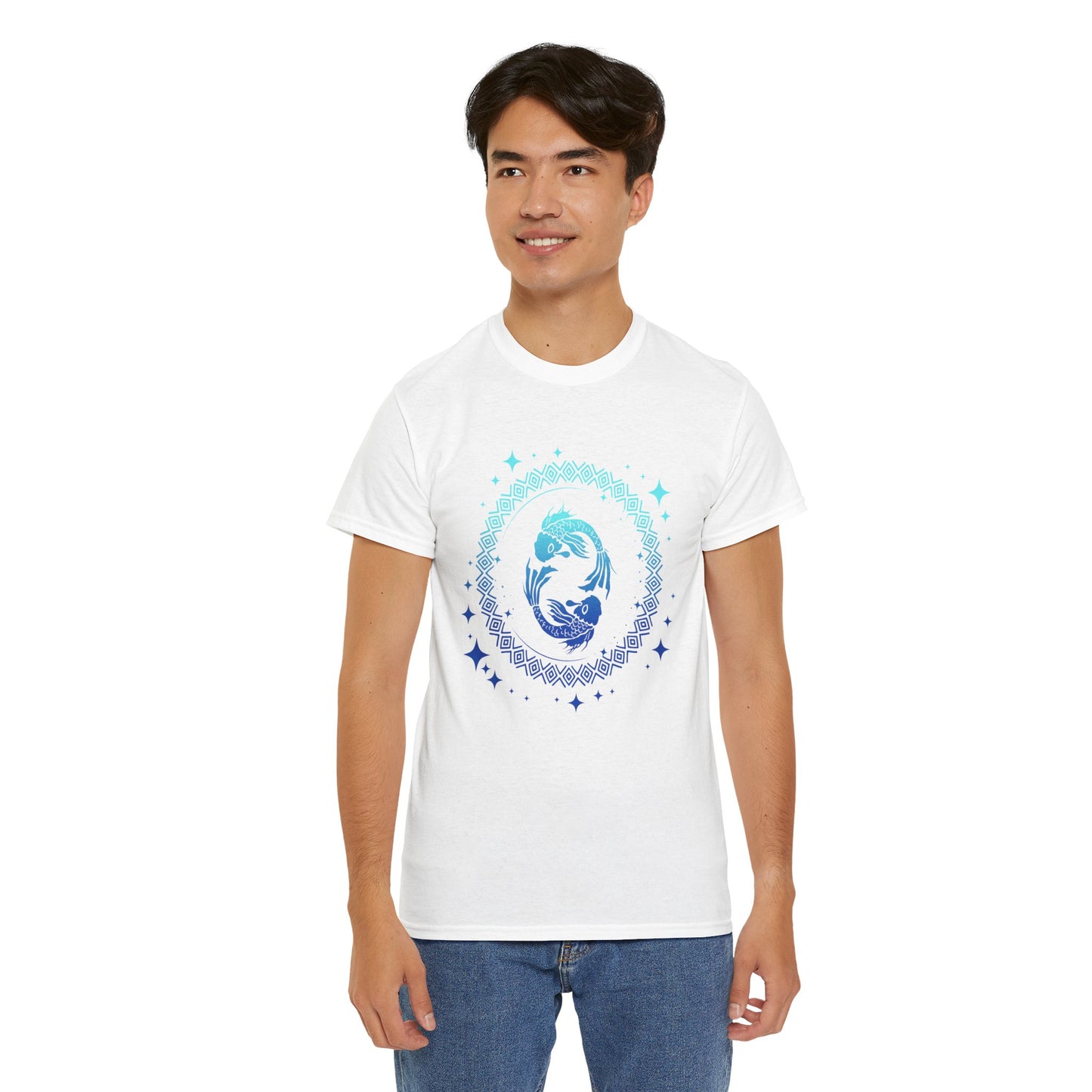 Tribal Circle Pisces Twin Fish Unisex Heavy Cotton Tee
