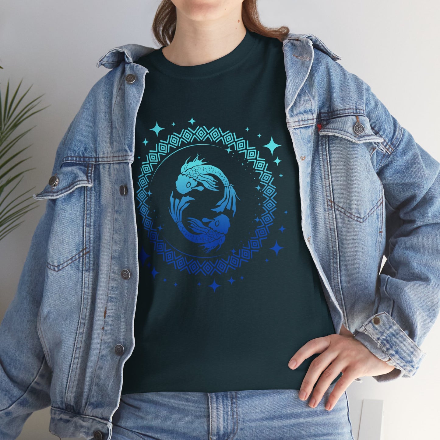 Tribal Circle Pisces Twin Fish Unisex Heavy Cotton Tee
