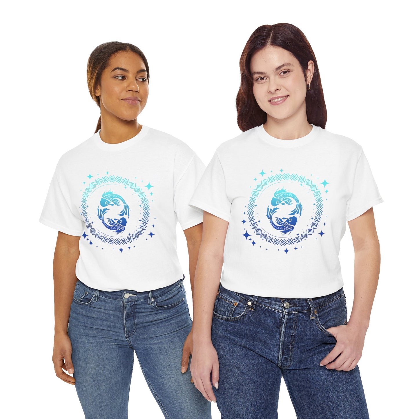 Tribal Circle Pisces Twin Fish Unisex Heavy Cotton Tee