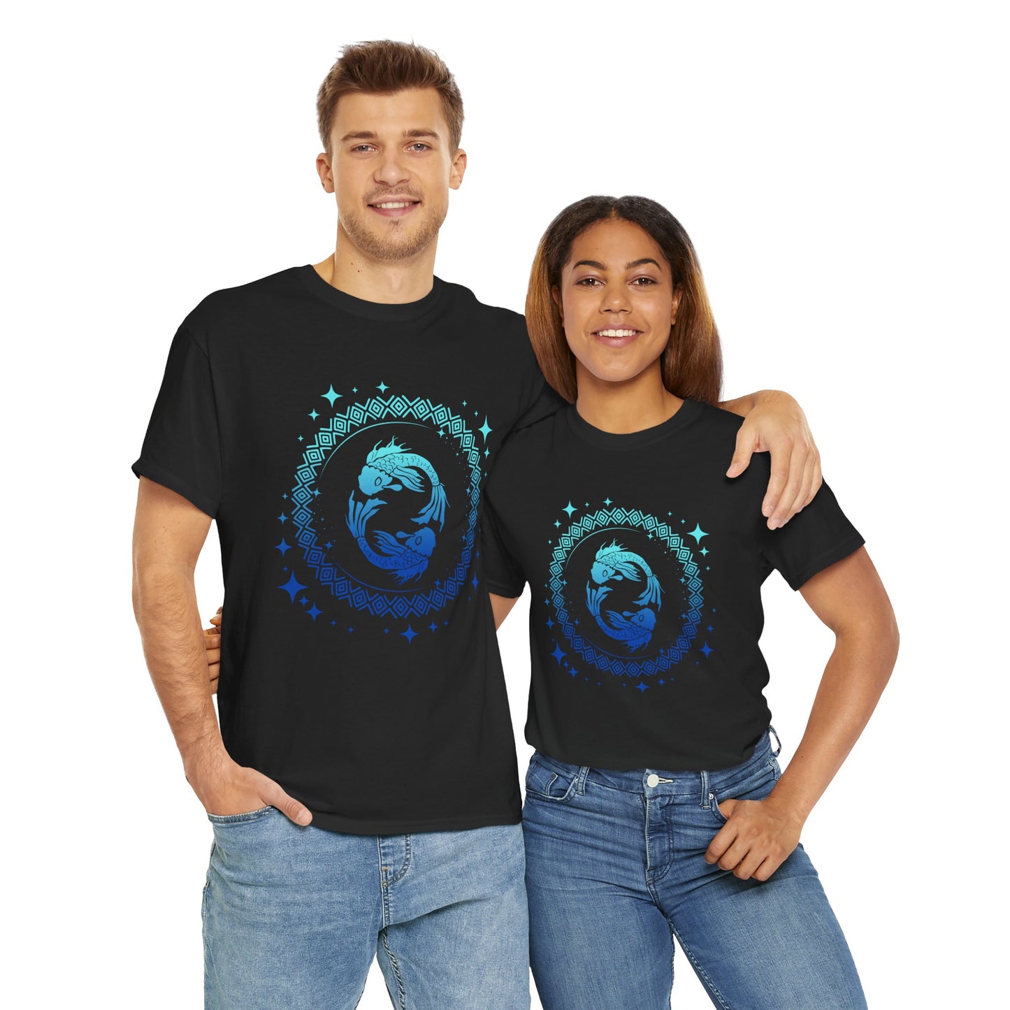 Tribal Circle Pisces Twin Fish Unisex Heavy Cotton Tee