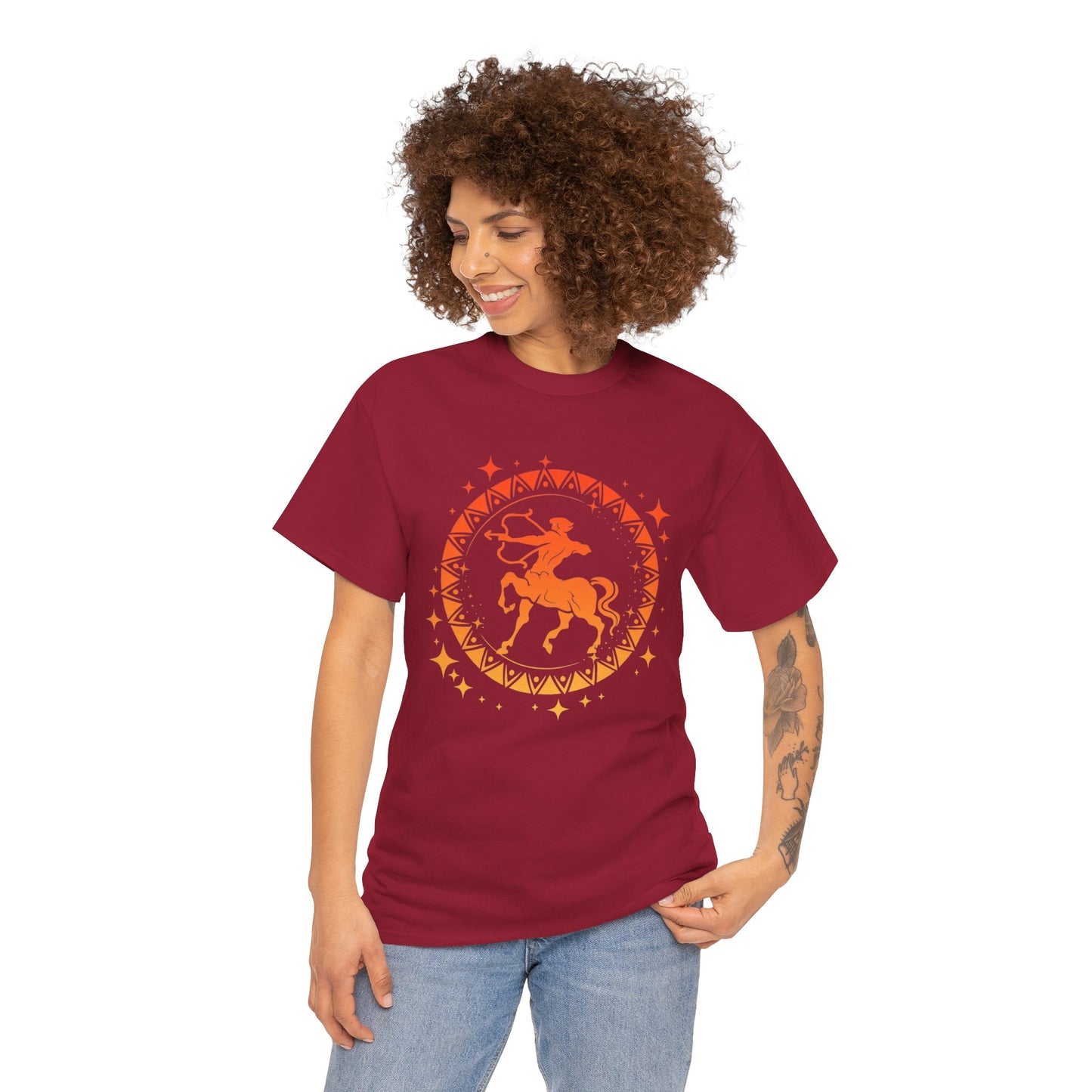 Tribal Circle Sagittarius Archer Unisex Heavy Cotton Tee