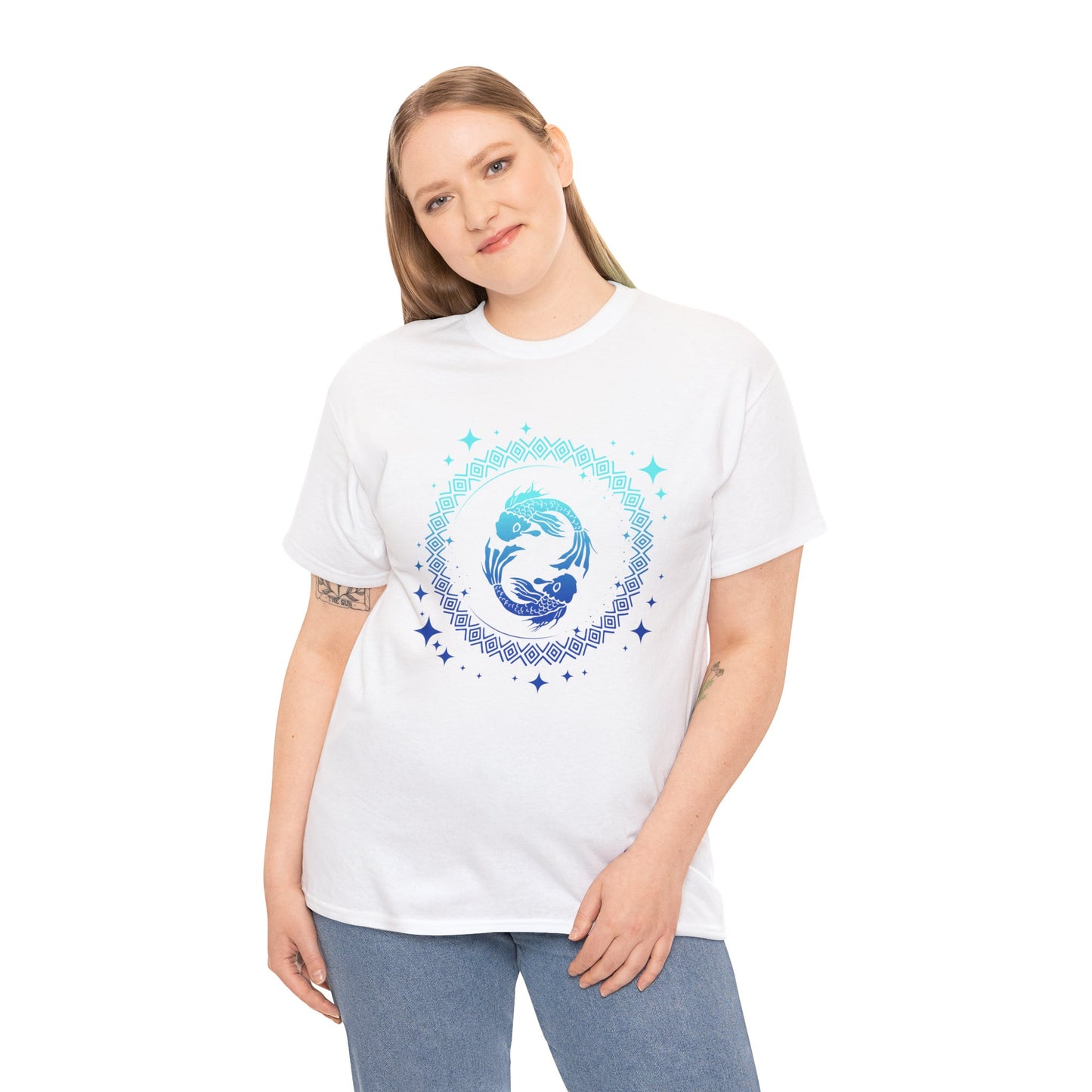 Tribal Circle Pisces Twin Fish Unisex Heavy Cotton Tee