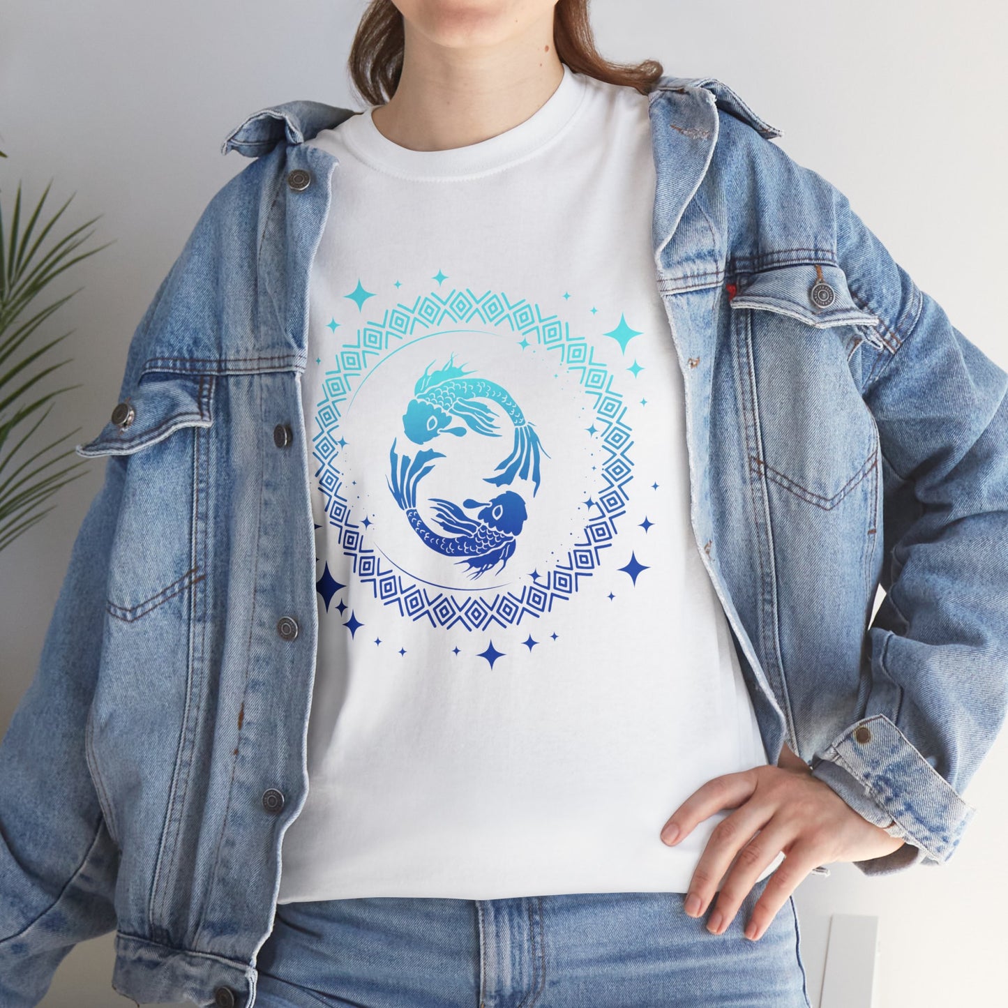 Tribal Circle Pisces Twin Fish Unisex Heavy Cotton Tee