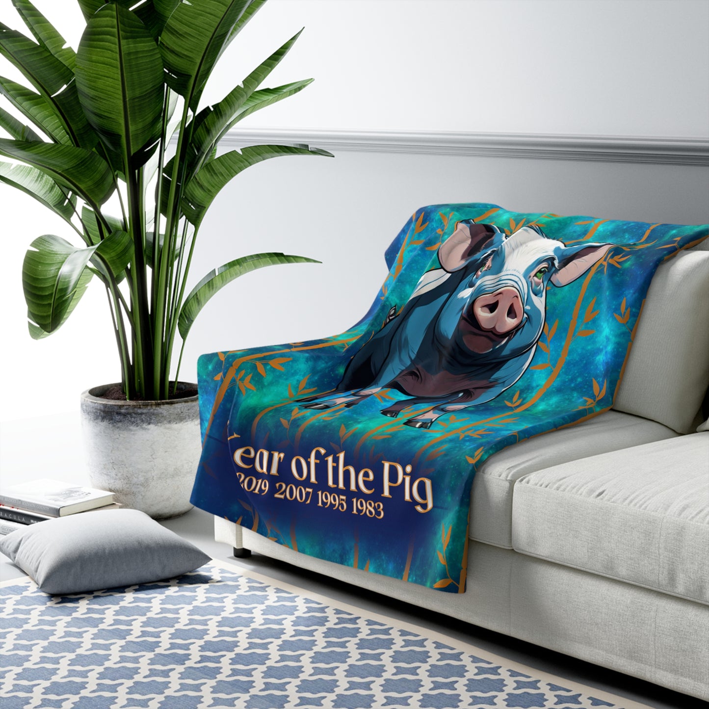 Azure Galaxy Pig Sherpa Fleece Blanket