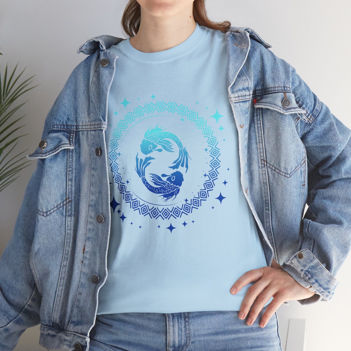 Tribal Circle Pisces Twin Fish Unisex Heavy Cotton Tee