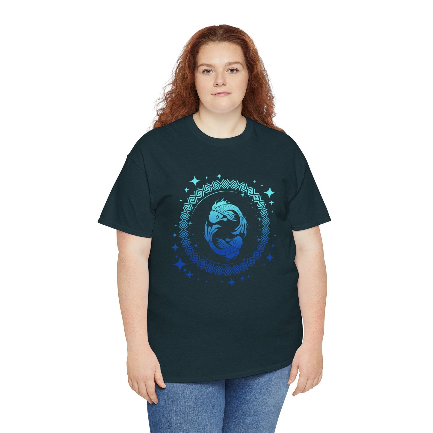 Tribal Circle Pisces Twin Fish Unisex Heavy Cotton Tee
