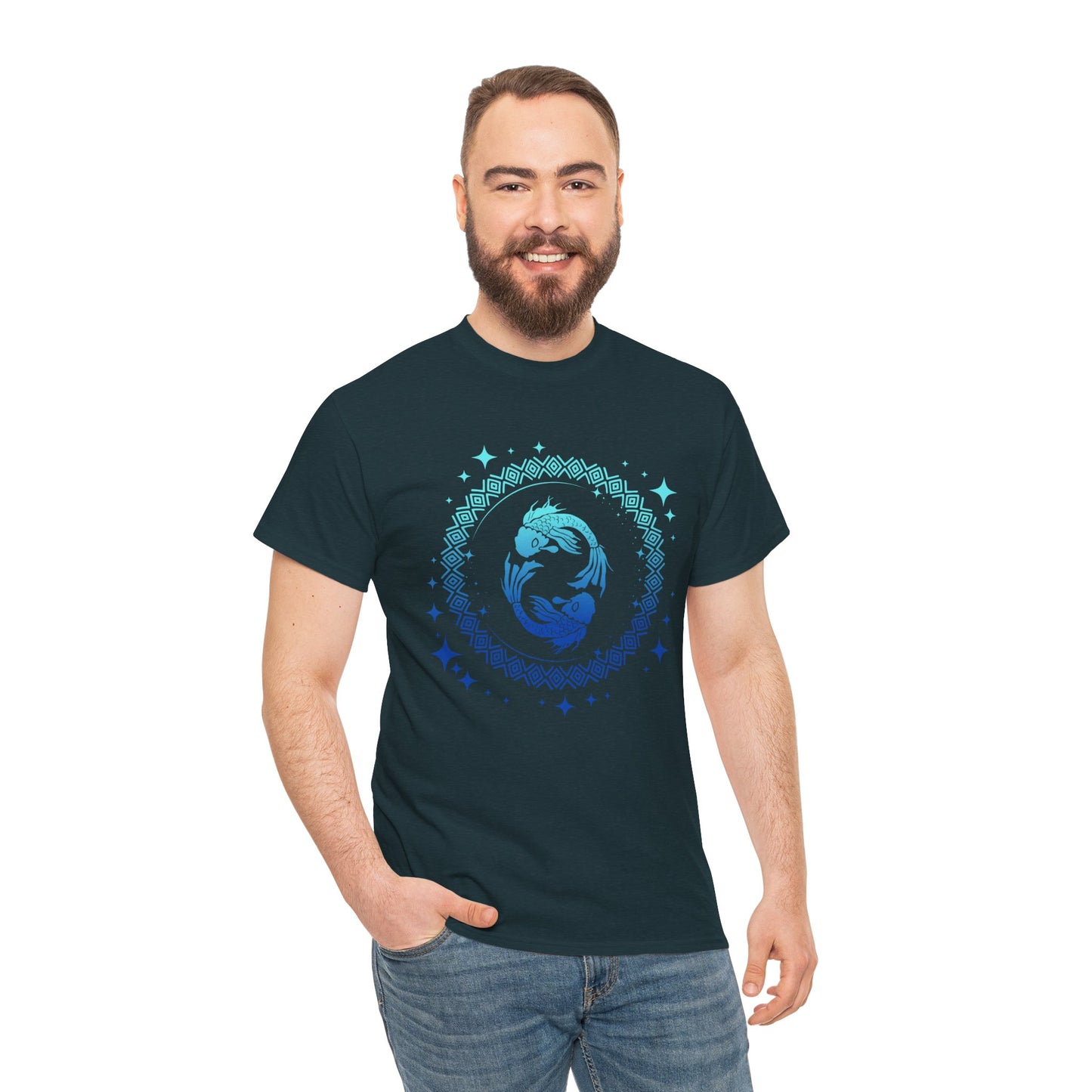 Tribal Circle Pisces Twin Fish Unisex Heavy Cotton Tee