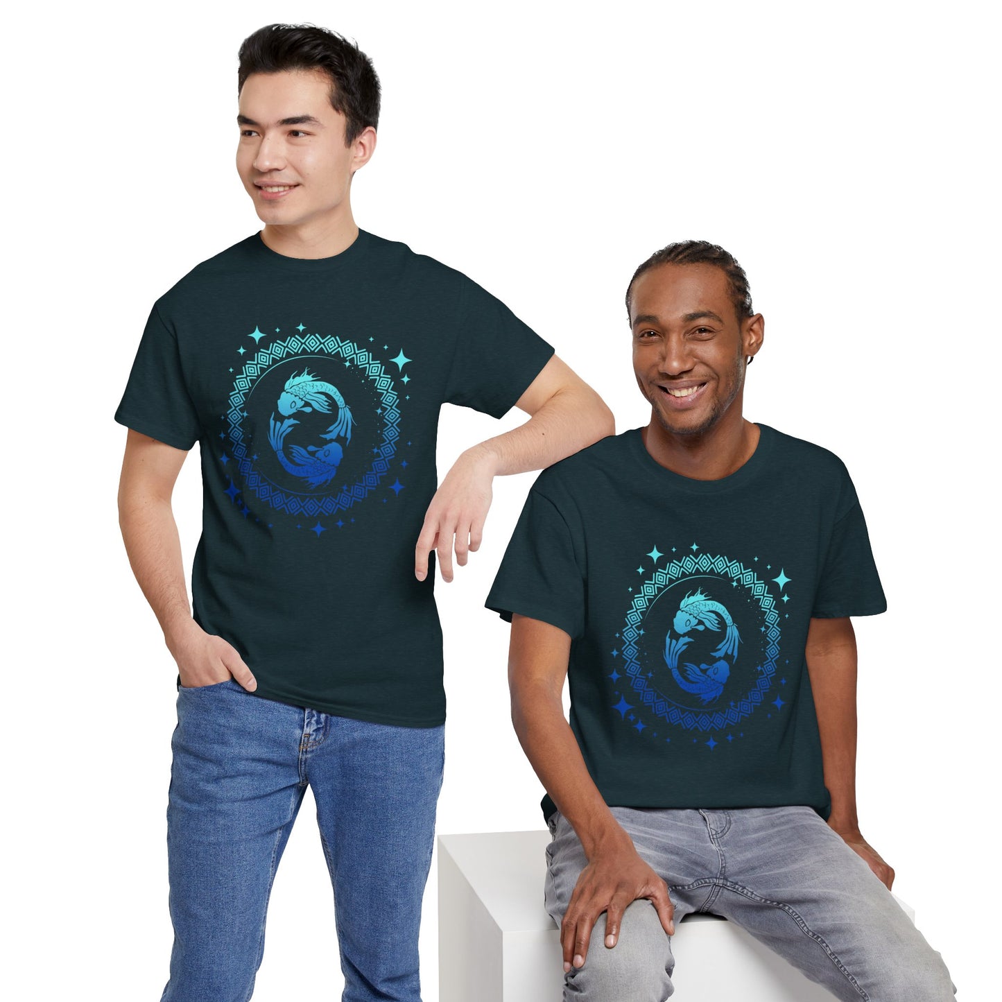 Tribal Circle Pisces Twin Fish Unisex Heavy Cotton Tee