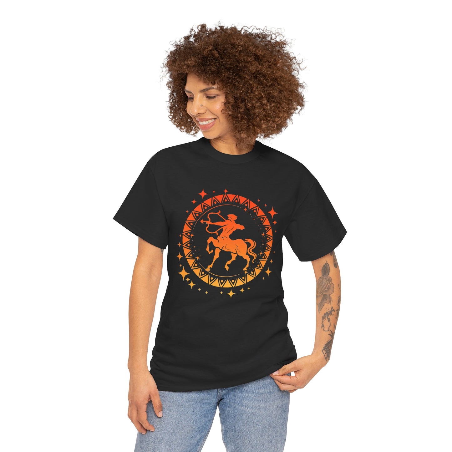 Tribal Circle Sagittarius Archer Unisex Heavy Cotton Tee