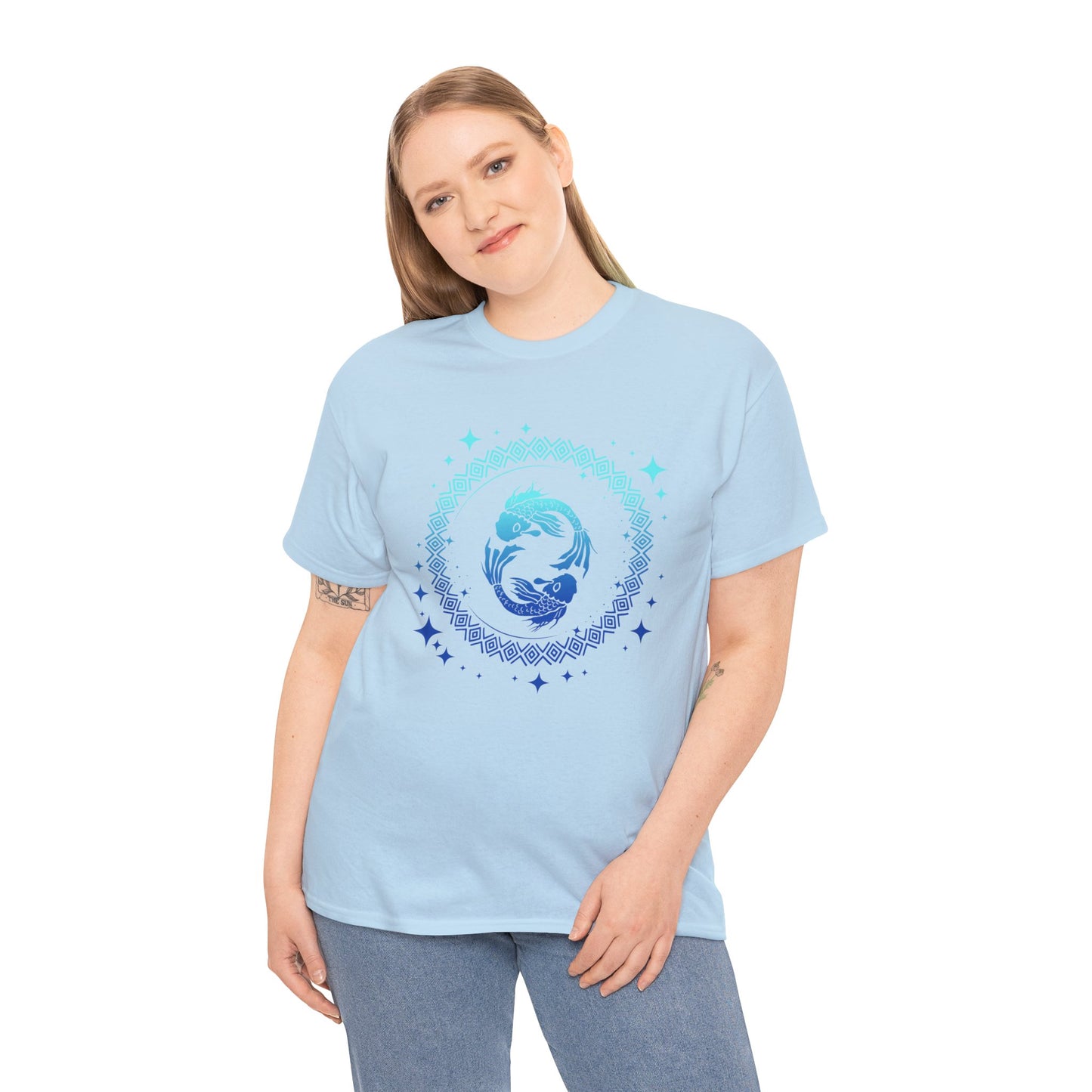 Tribal Circle Pisces Twin Fish Unisex Heavy Cotton Tee