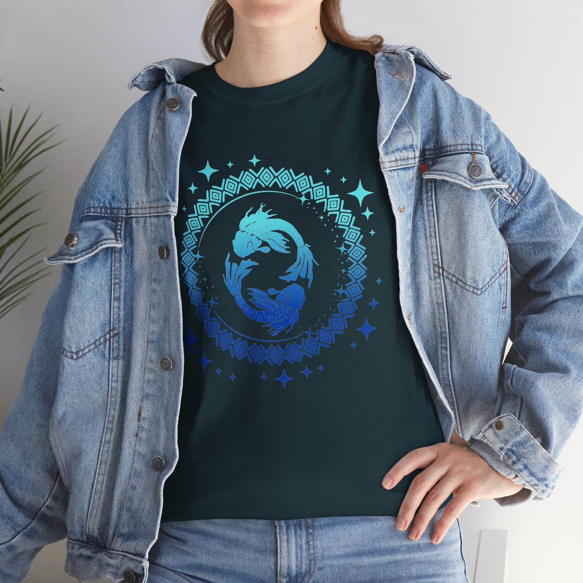 Tribal Circle Pisces Twin Fish Unisex Heavy Cotton Tee