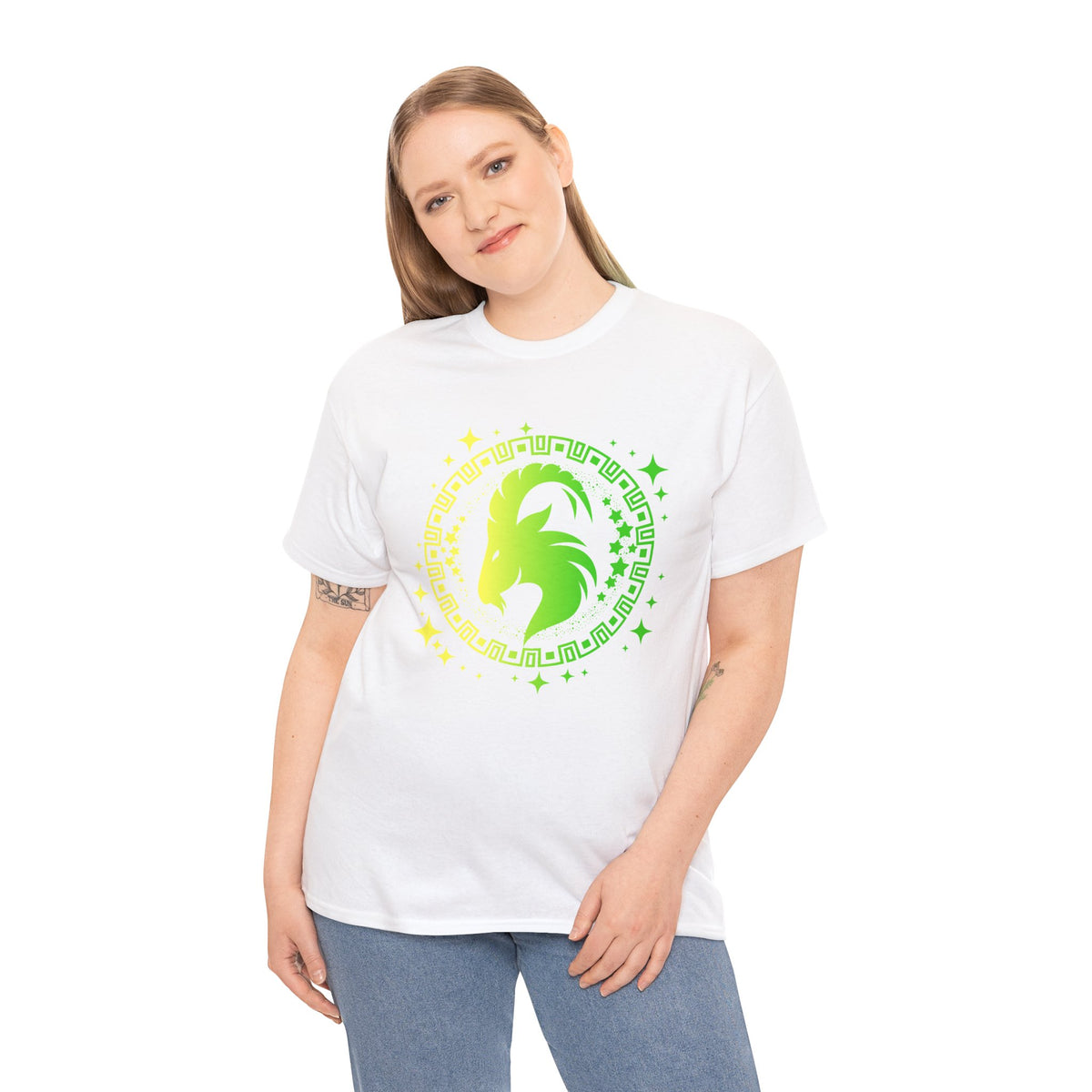 Tribal Circle Capricorn Goat Unisex Heavy Cotton Tee