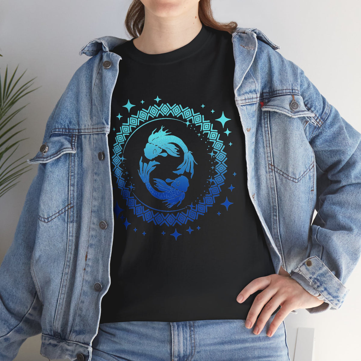 Tribal Circle Pisces Twin Fish Unisex Heavy Cotton Tee