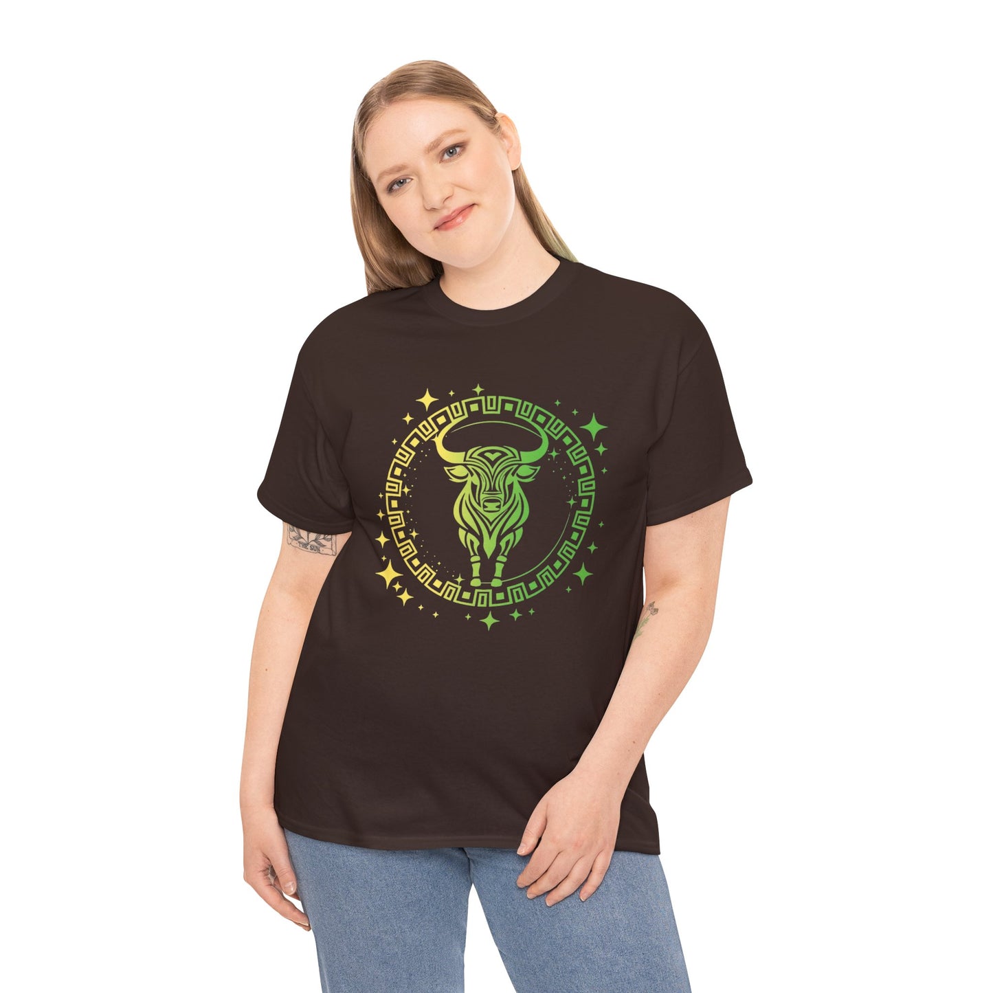 Tribal Circle Taurus Bull Unisex Heavy Cotton Tee