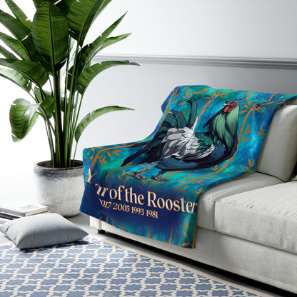 Azure Galaxy Rooster Sherpa Fleece Blanket