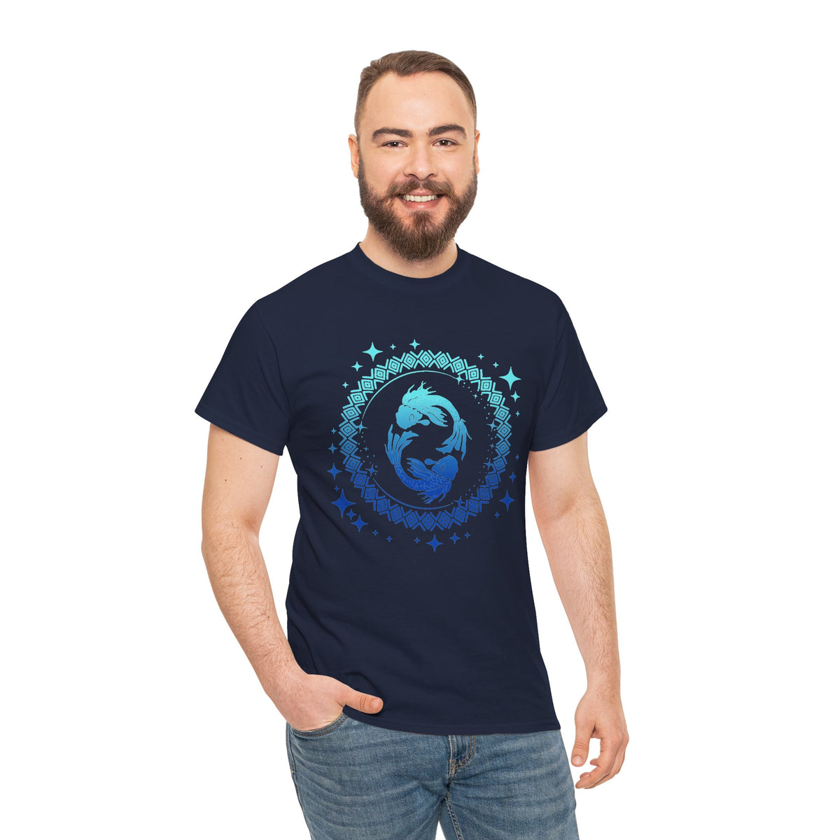 Tribal Circle Pisces Twin Fish Unisex Heavy Cotton Tee