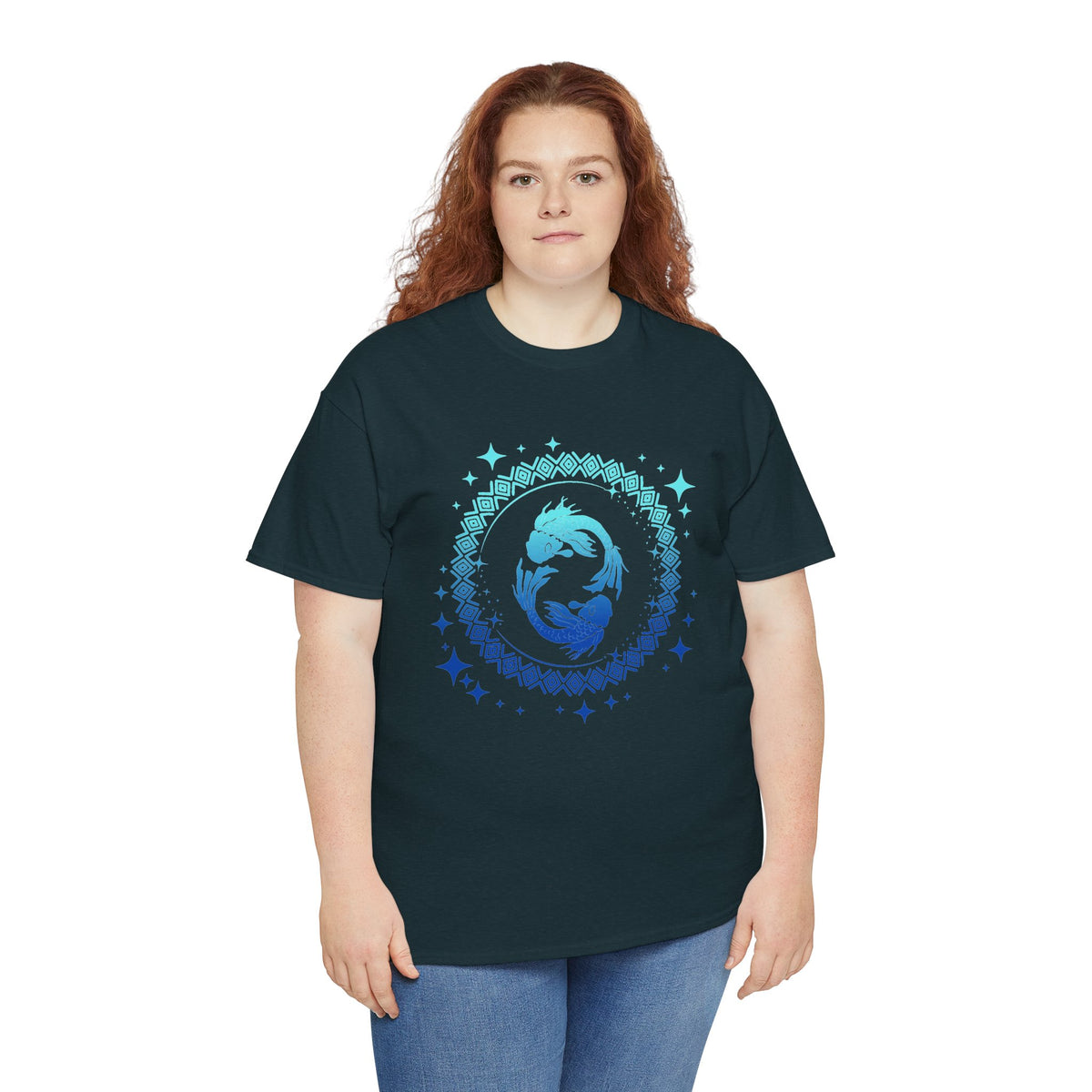 Tribal Circle Pisces Twin Fish Unisex Heavy Cotton Tee