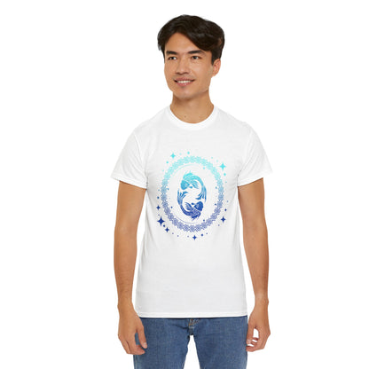 Tribal Circle Pisces Twin Fish Unisex Heavy Cotton Tee