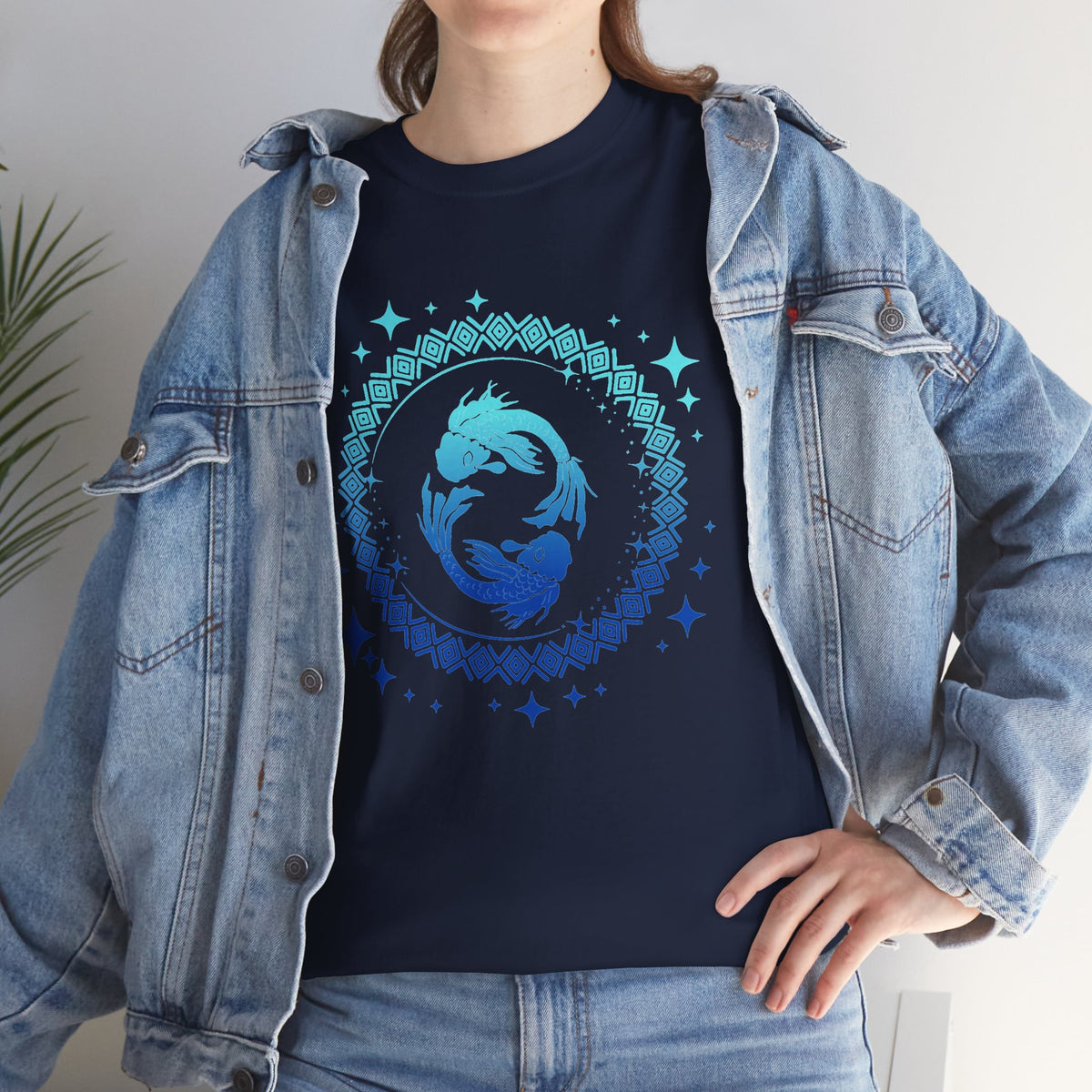 Tribal Circle Pisces Twin Fish Unisex Heavy Cotton Tee