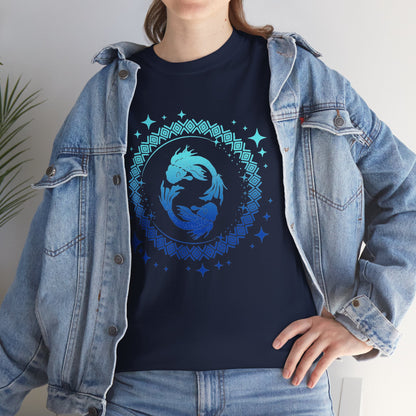 Tribal Circle Pisces Twin Fish Unisex Heavy Cotton Tee