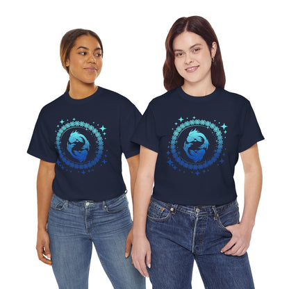 Tribal Circle Pisces Twin Fish Unisex Heavy Cotton Tee