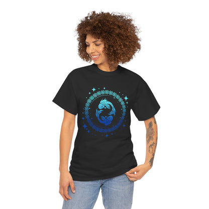 Tribal Circle Pisces Twin Fish Unisex Heavy Cotton Tee
