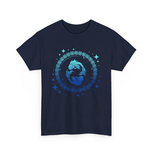 Tribal Circle Pisces Twin Fish Unisex Heavy Cotton Tee