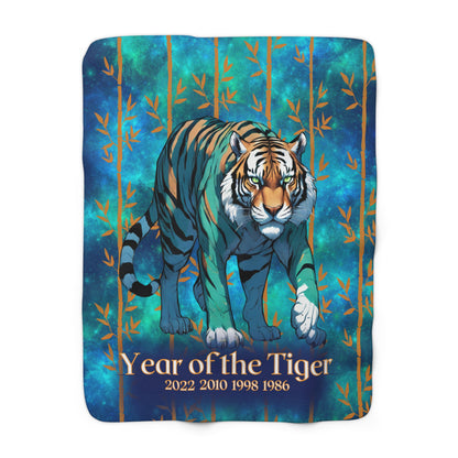 Azure Galaxy Tiger Sherpa Fleece Blanket