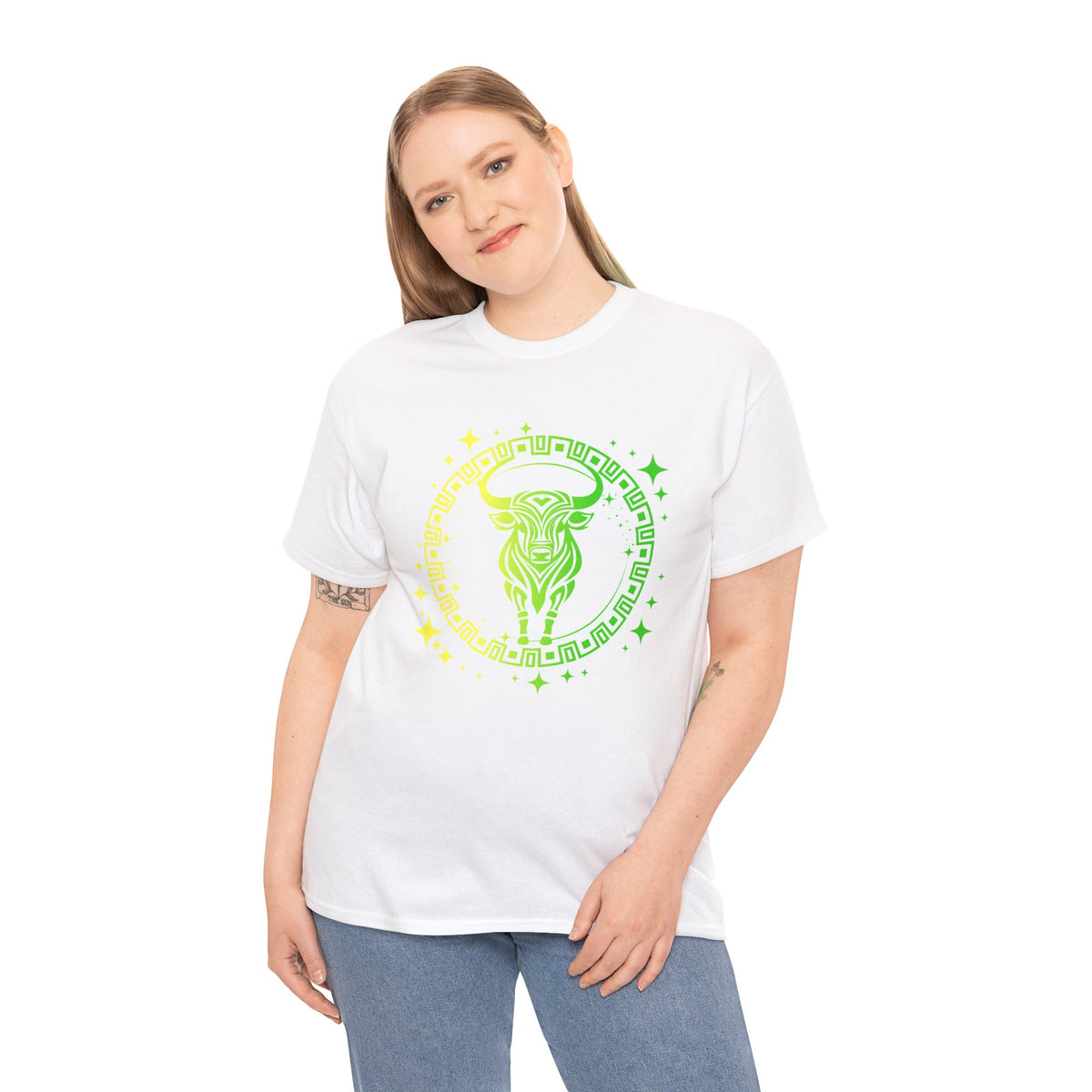 Tribal Circle Taurus Bull Unisex Heavy Cotton Tee