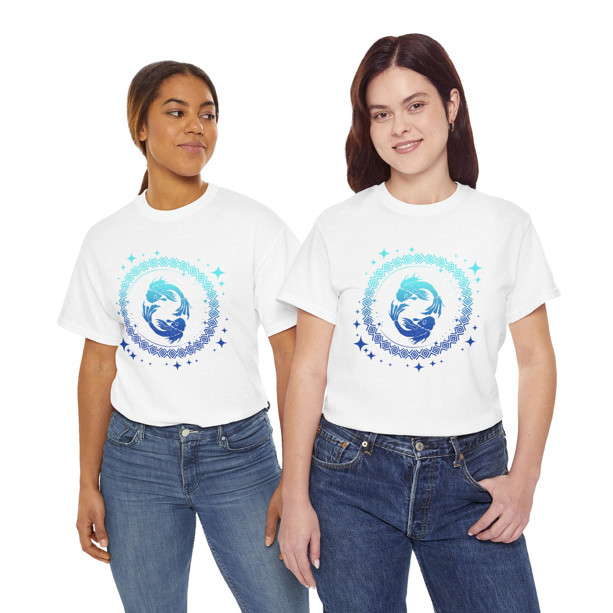 Tribal Circle Pisces Twin Fish Unisex Heavy Cotton Tee