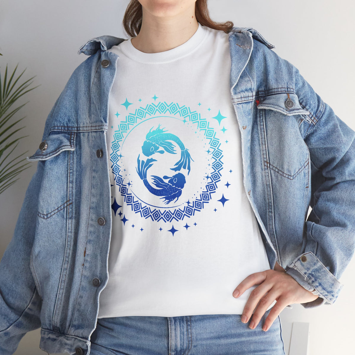 Tribal Circle Pisces Twin Fish Unisex Heavy Cotton Tee