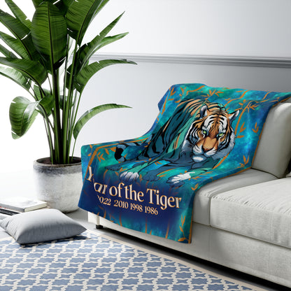Azure Galaxy Tiger Sherpa Fleece Blanket